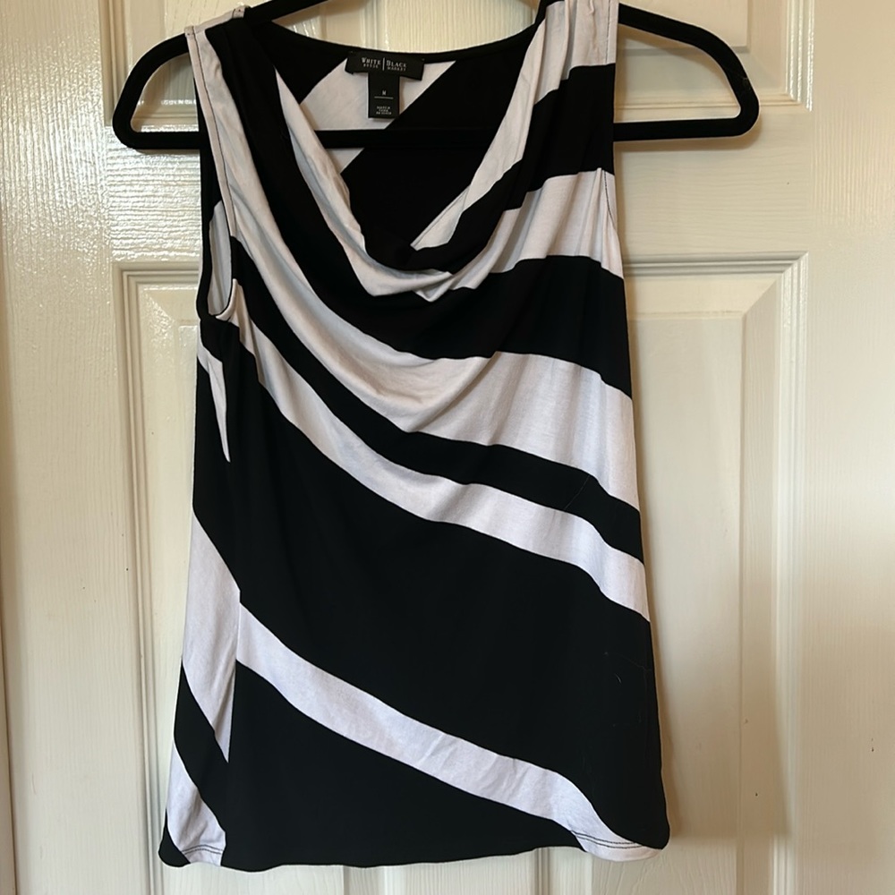 WHBM black and white sleeveless cowl neck top size M. Worn a few times